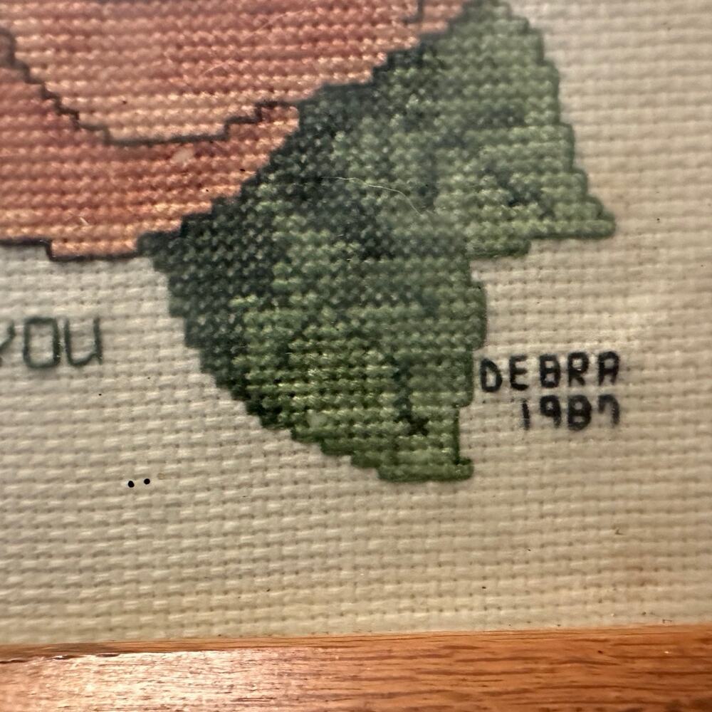 Vintage Cross Stitch Needlespoint 9x11 Rose I love you - Debra 1987 - Picture 3 of 3